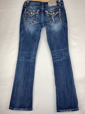 Y2K Miss Me Signature Bootcut Jeans Size 29 Blue Distressed Embellished Pockets